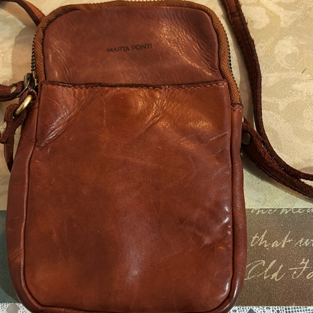 Marta Ponti Small Leather Crossbody in Cognac